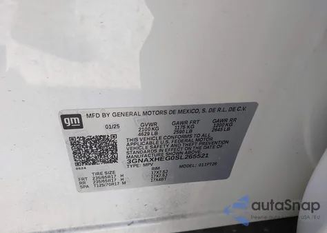 2025 Chevrolet Equinox Fwd Lt z USA, uszkodzony, nr VIN 3GNAXHEG0SL265521